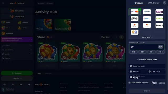 ninecasino Gameplay